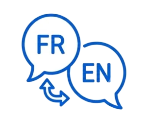 Icon representing Tasyier's bilingual French-English execution capability.